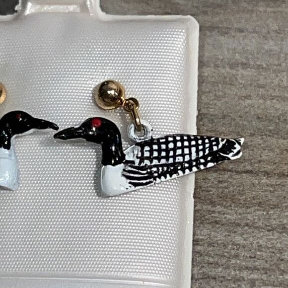 Duck Dangling Earrings Hand Carved Surgical Steel Post - Picture 3 of 6